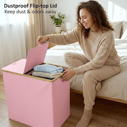 efluky Laundry Hamper with Lid, Double Laundry Basket with 2 Removable Bags - Image 4