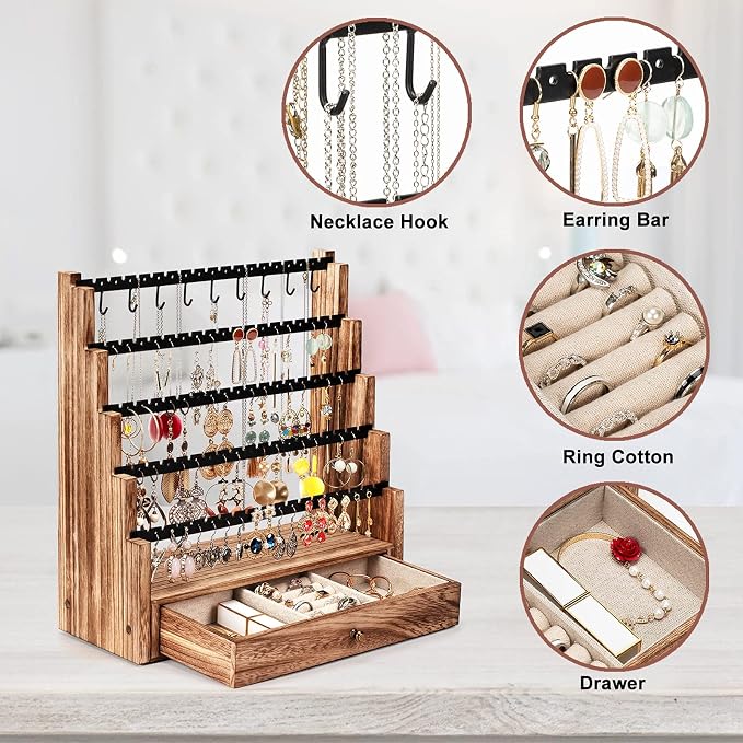 Pinzoveco Earring Organizer, 5 Layer Earring Holder Organizer - Image 5