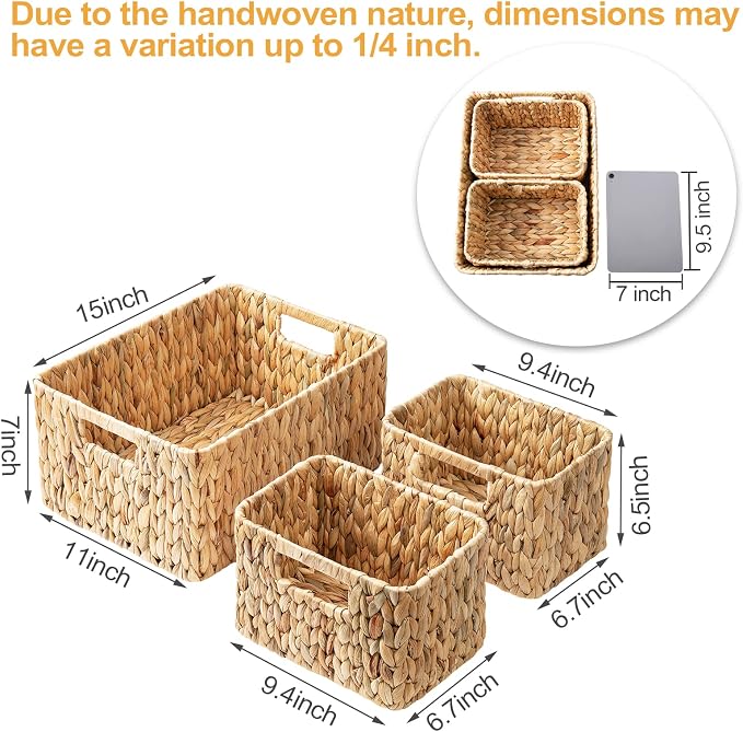 ELONG HOME Wicker Storage Basket, 3 Pack Hand-Knitted Wicker Baskets, Water - Image 4