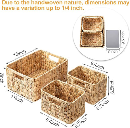 ELONG HOME Wicker Storage Basket, 3 Pack Hand-Knitted Wicker Baskets, Water - Image 4