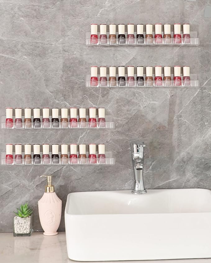 LikeU Nail Polish Rack Wall Mounted Shelf 2 Pack, 2 Tiers Floating Polish - Image 6