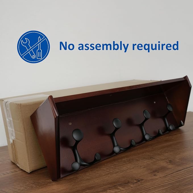 WEBI Wall Shelf with Hooks Underneath, 24” Long Wall Mounted Coat Rack with - Image 5