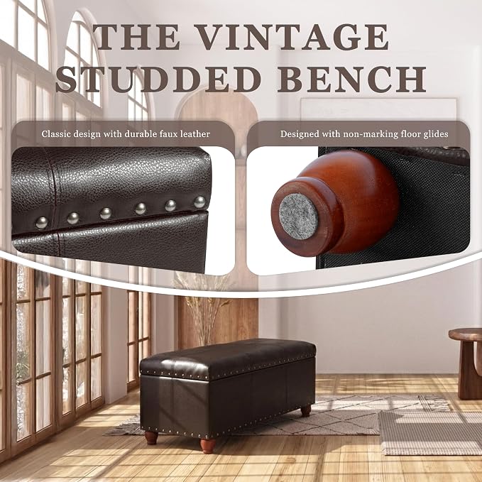 HomePop 40" Faux Leather Storage Cocktail Bench - Image 7
