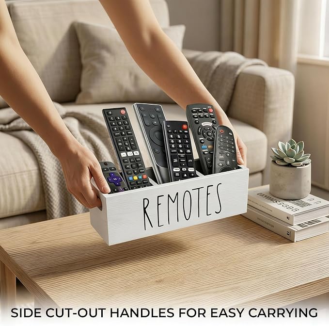 Remote Control Holder, Farmhouse Remote Storage Caddy, Bedside TV Controller Box - Image 4