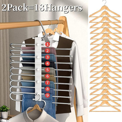 9 Layers Pants Hangers Space Saving Closet Organizer 2 Pack, Metal Space Saving - Image 3