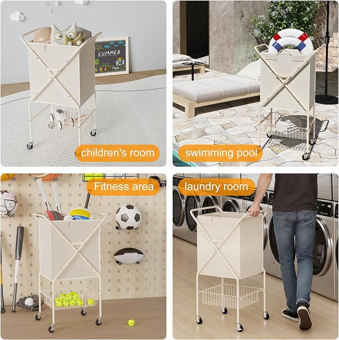 Laundry Basket with Wheels:88L Rolling Laundry Cart Foldable Metal Frame Dirty - Image 5