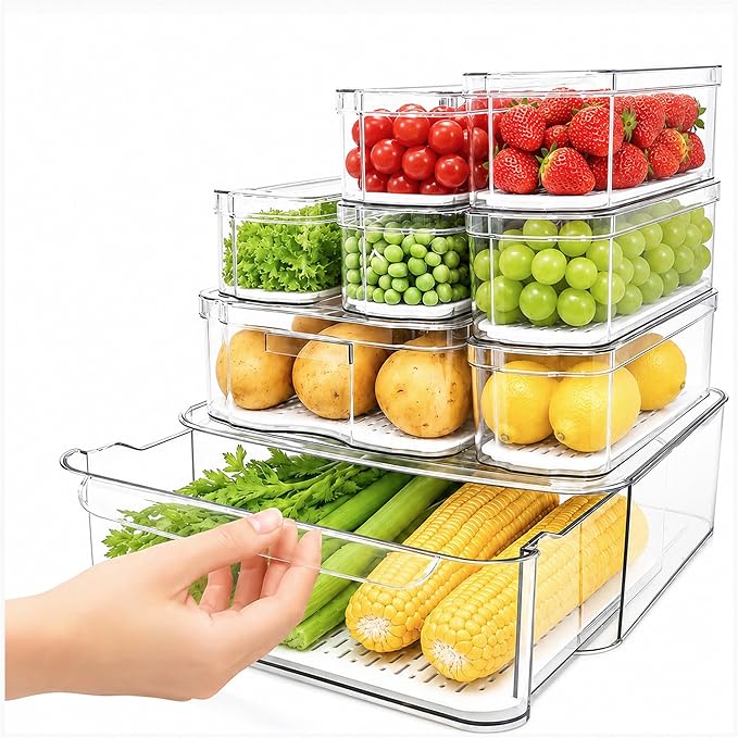 SMRCAD 8 Pack Clear Fridge Organizer Bins by SMRCAD