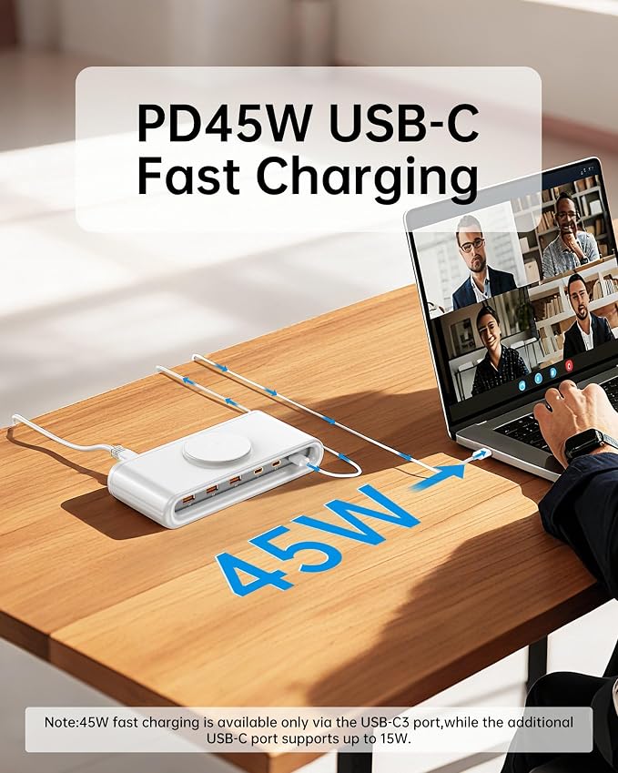 USB C Charging Station with 10W Wireless Charger, 145W USB C Charger Block with - Image 4