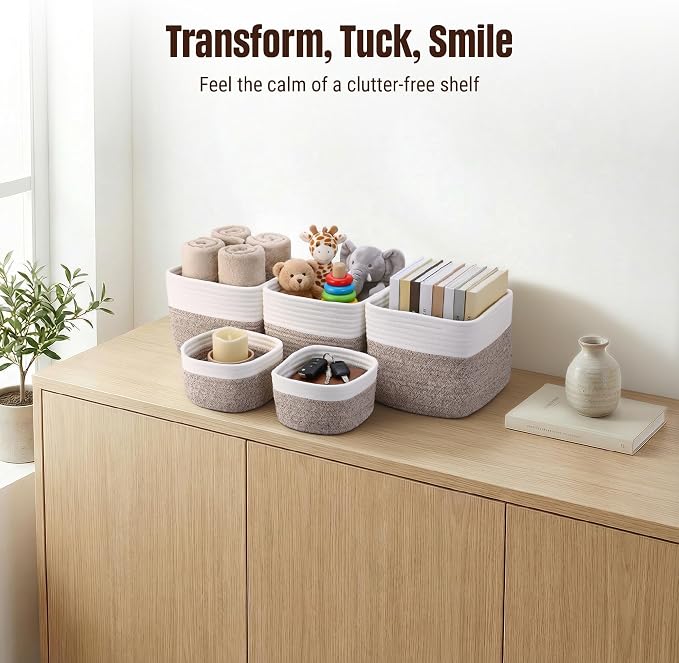 5-Pack Storage Cubes Woven Rope Baskets, 2 Sizes Organizer Bins | Ideal - Image 6