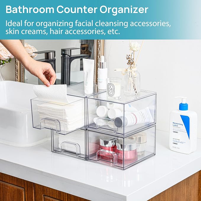 Vtopmart 2 Pack Small Clear Stackable Storage Drawers, Acrylic Bathroom Makeup - Image 7