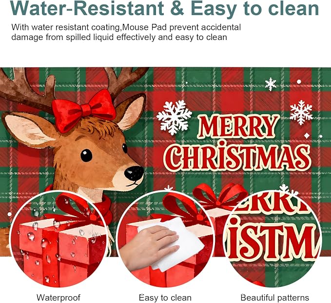 Merry Christmas-Elk Gaming Mouse Pad 35.4"x15.7"Desk Mat Anti-Slip Rubber Base - Image 4