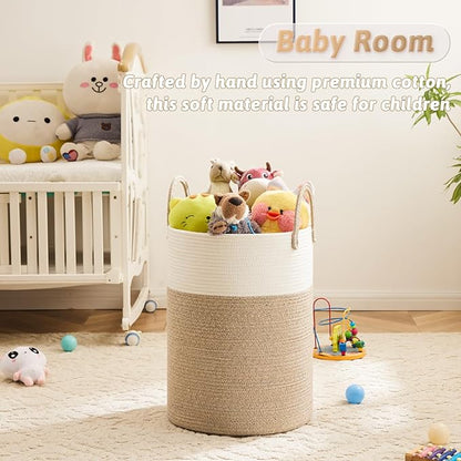 Laundry Basket, Woven Cotton Rope Laundry Hamper, 60L - Image 3