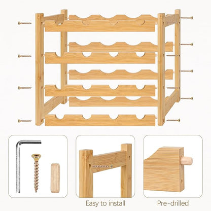 VASMIA Wine Rack, 4-Tier Bamboo Wine Racks Countertop, Sturdy and Durable Wine - Image 5