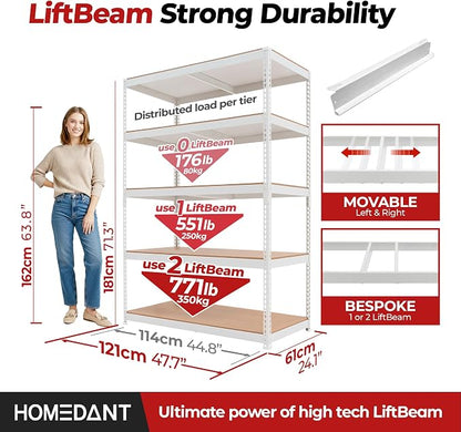 HOMEDANT 5 Tier Storage Shelves Adjustable Laminated Boltless Garage Metal - Image 2