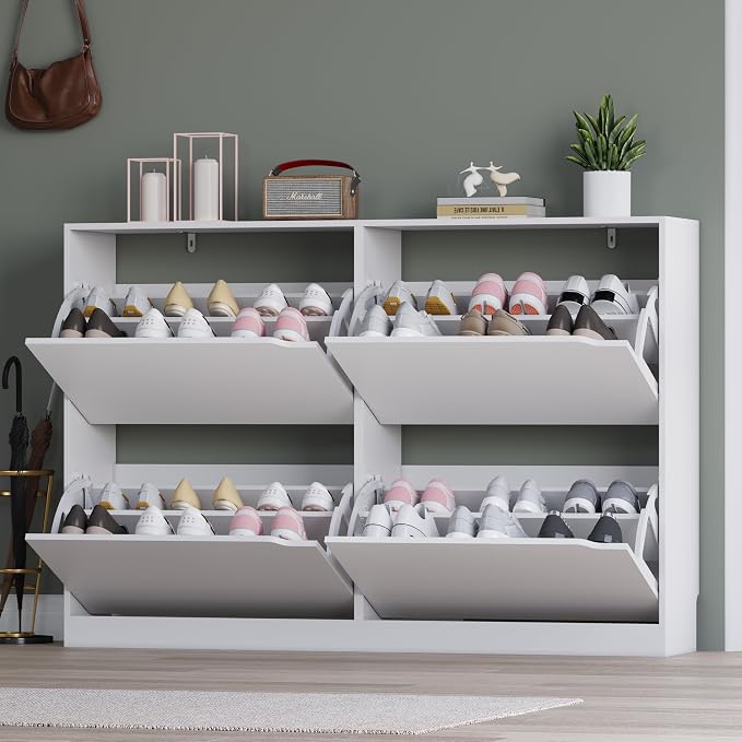 BORNOON Shoe Cabinet with 4 Flip Drawers, Narrow Hidden Shoe Storage Cabinet - Image 7