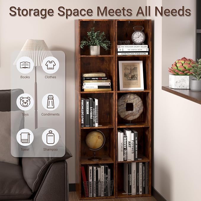 Cube Storage Organizer, 5 Cube Retro Bookshelf, Freestanding 5 Tier Open Shelf - Image 6