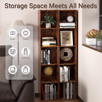 Cube Storage Organizer, 5 Cube Retro Bookshelf, Freestanding 5 Tier Open Shelf - Image 6