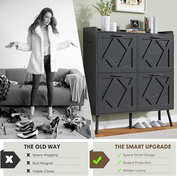 Nicetree Shoe Cabinet with 4 Flip Drawers, Hidden Shoe Rack Cabinet with Metal - Image 9