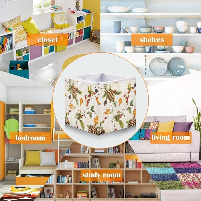 Autumn Leaves Pine Cones Closet Organizers Storage Cubes Storage Bins Shelf - Image 6