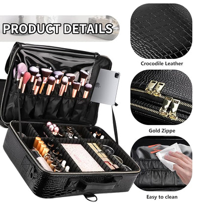 gzcz Large Capacity Travel Makeup Case Organizer, Professional Cosmetic Bags - Image 4