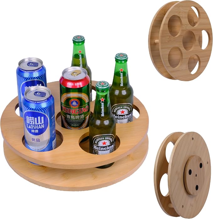 KOKO G Premium Bamboo Rotating Water Bottle Organizer – 360° Wooden Cup Holder by KOKOG
