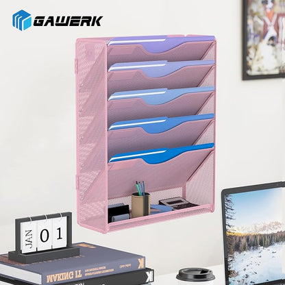 6 Tier Hanging File Organizer, Mesh Wall File Holder Paper Folder Rack - Image 6
