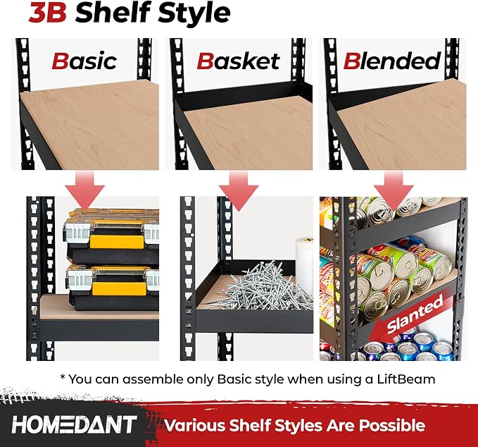 HOMEDANT 5 Tier Storage Shelves Adjustable Laminated Boltless Garage Metal - Image 4