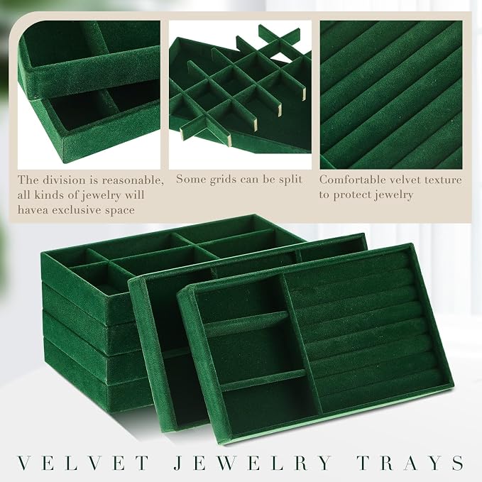 Junkin 18 Pcs Velvet Jewelry Tray, Stackable Jewelry Organizer Trays - Image 3