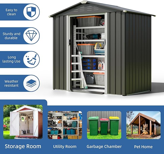 JYQAQA 6x4 FT Outdoor Storage Shed, Waterproof Metal Garden Sheds - Image 3