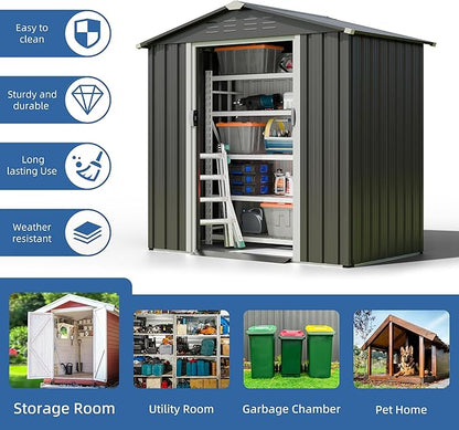 JYQAQA 6x4 FT Outdoor Storage Shed, Waterproof Metal Garden Sheds - Image 3
