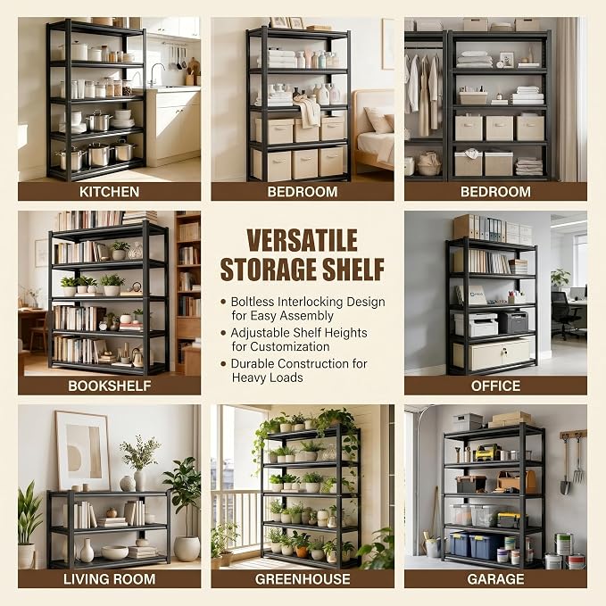 4 Tier Metal Bookshelf, Adjustable Tall Bookcase, Heavy Duty 2400 LBS Modern - Image 8