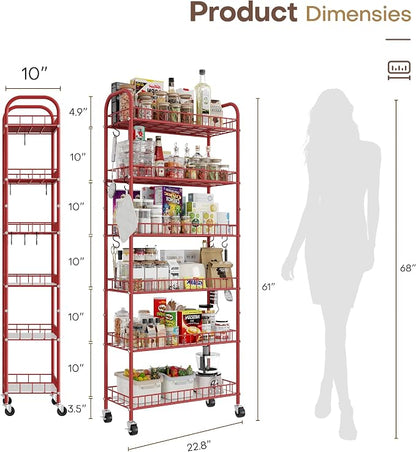 Slim Rolling Storage Cart, 6 Tier Metal Kitchen Rolling Utility Cart - Image 5