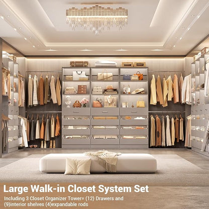 Aheaplus Closet System with 12 Drawers, 8.5-11.5Ft Wood Closet Organizer System - Image 5