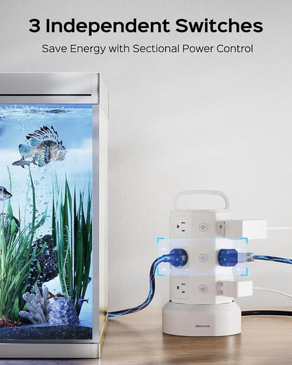 Power Strip Tower Surge Protector, JACKYLED 12 Outlets 6 USB Charging Station - Image 4