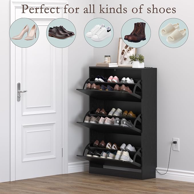 BORNOON Shoe Cabinet with Odor Control and Back Panels, Deodorizing Slim 3-Flip - Image 4