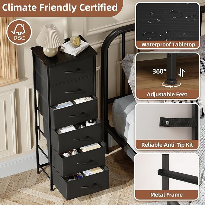 Somdot Tall Dresser for Bedroom, 6 Drawer Storage Cabinet, Vertical Nightstand - Image 6