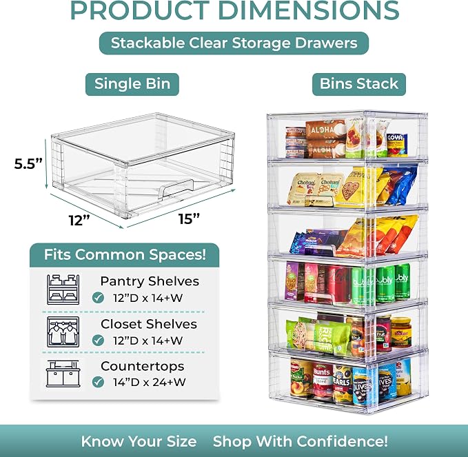 Sorbus Stackable Clear Storage Drawers, Pull-Out Organizer Bins – Large Plastic - Image 3