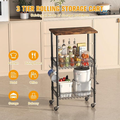 Homeiju Rolling Kitchen Storage Cart, 3-Tier Storage Rack on Caster Wheels - Image 5
