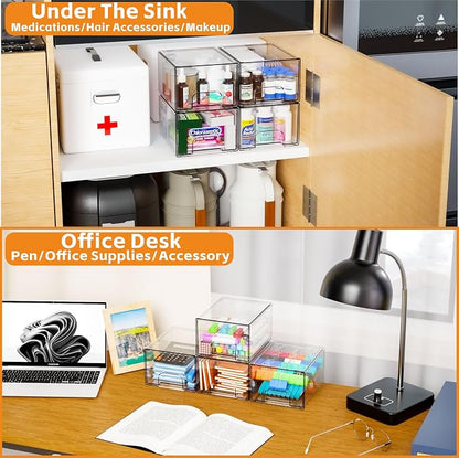 Yieach 6 Pack Small Stackable Storage Drawers, 4.4 Inch Tall Stacking Acrylic - Image 8