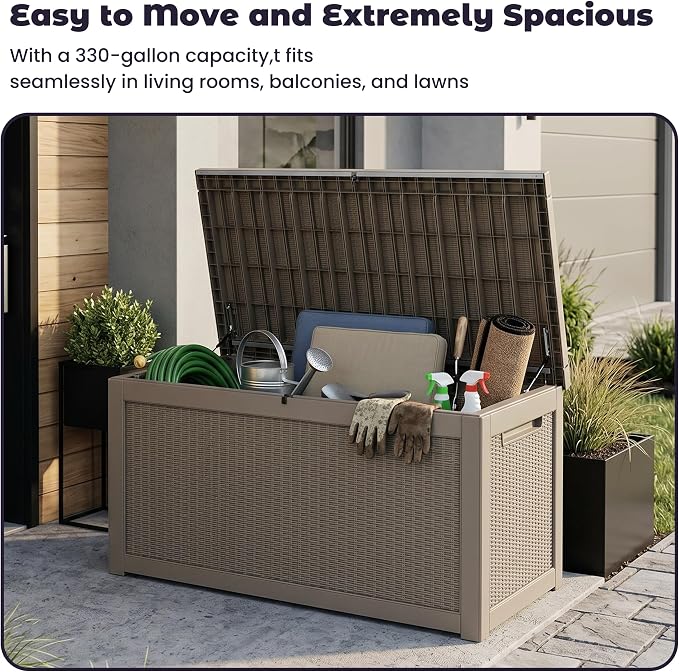 PatioZen 330 Gallon Outdoor Storage Box, Heavy Duty Resin Large Deck Box - Image 3