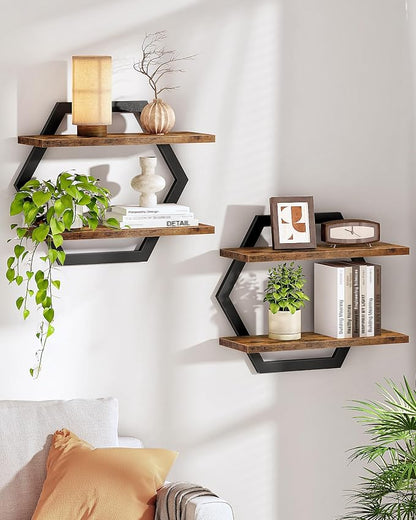 Hexagon Floating Shelves for Wall, 2 -Tier Hanging Shelves, Wall Mounted by Choezon