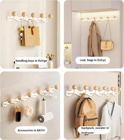 Coat Rack Wall Mounted, Anti-Tear Wooden Ball Hook Rail, Heavy Duty Metal Coat - Image 6