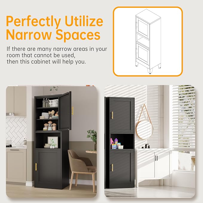 Ckzbx Tall Narrow Storage Cabinet 66.93" H Tall Bathroom Cabinet Metal Pantry - Image 5