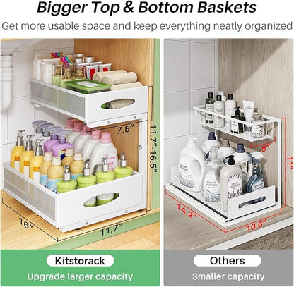 Under Sink Organizer, L-Shaped Adjustable Height, Mesh Sliding Drawer - Image 3