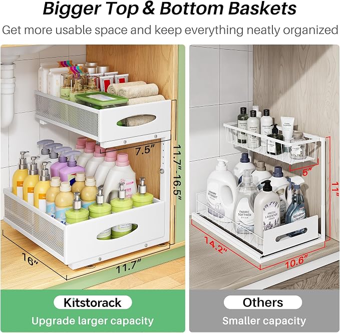 Under Sink Organizer, L-Shaped Adjustable Height, Mesh Sliding Drawer - Image 3