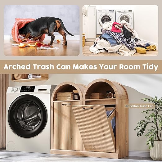 Arched Tilt-Out Trash Can Cabinet, Fluted 10 Gallon Trash Can Cabinet Set of 2 - Image 5