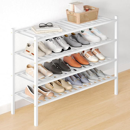 Smiry Bamboo Shoe Rack for Closet, 4 Tier Long Wooden Stackable Shoe Organizer by Smiry