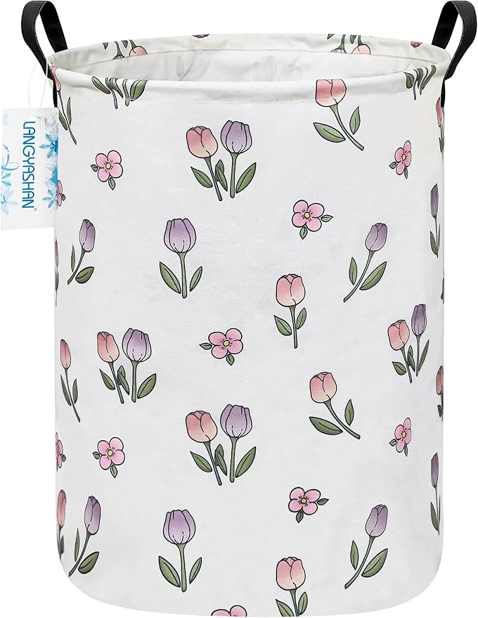 LANGYASHAN Laundry Basket Canvas Fabric Collapsible Organizer Basket by LANGYASHAN
