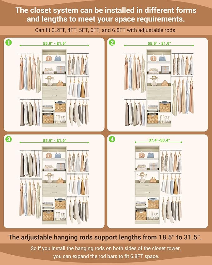 Small Closet System, 3.2-6.8FT Small Closet Organizer - Image 2