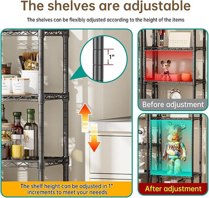 6 Tier Shelf Adjustable Storage Mesh Gaps Metal Utility Shelves Wire Shelving - Image 9